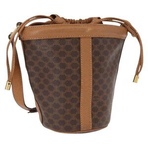 Authentic CELINE Macadam Canvas Shoulder Bag PVC Leather Brown Gold